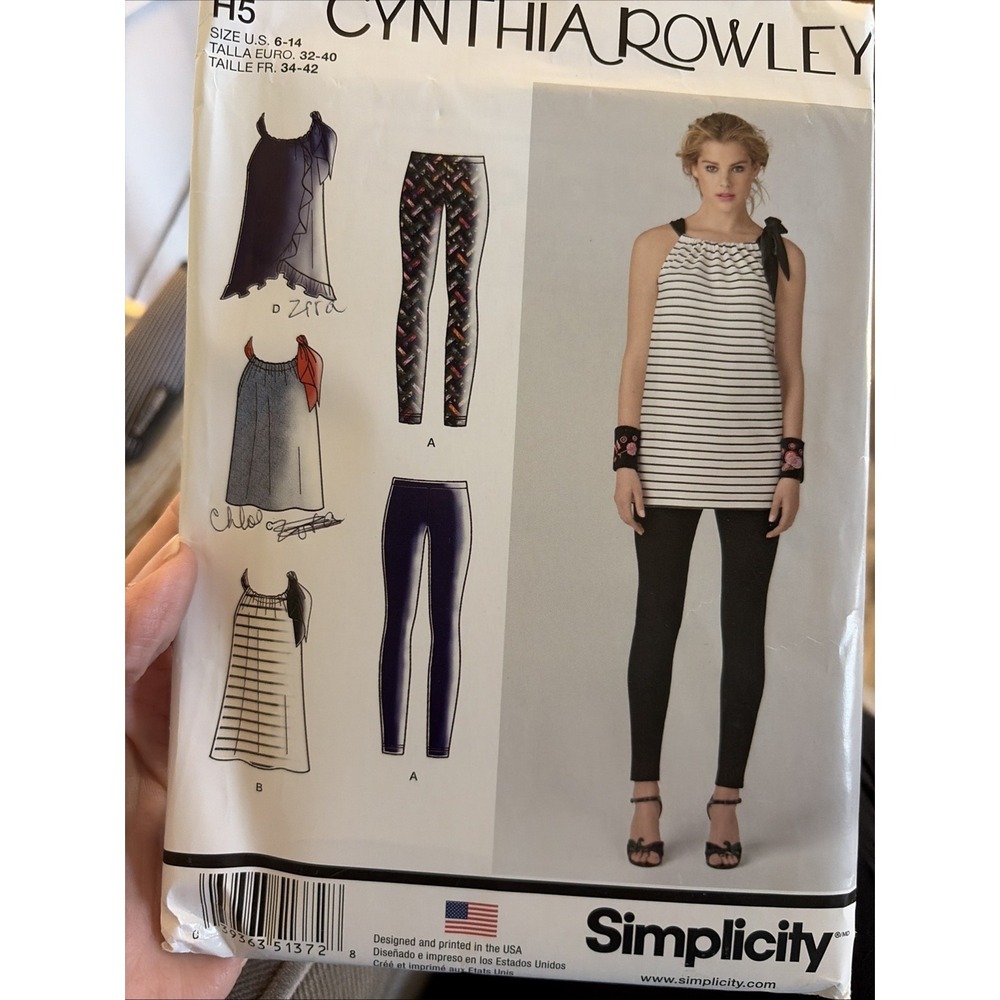 Simplicity1372 Cynthia Rowley Misses Dress Tunic Top Leggings Pattern Uncut 6-14